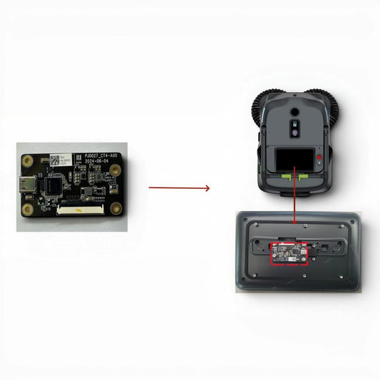 MT1 CT4 Steuerplatine, eine kleine schwarze Leiterplatte mit USB-Anschluss und Anschlüssen für den PUDU MT1 Reinigungsroboter.