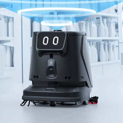CC1 Pro schwarzer Reinigungsroboter mit KI-gesteuerter Fleckenerkennung und Bodenanalyse für Innenbereiche.