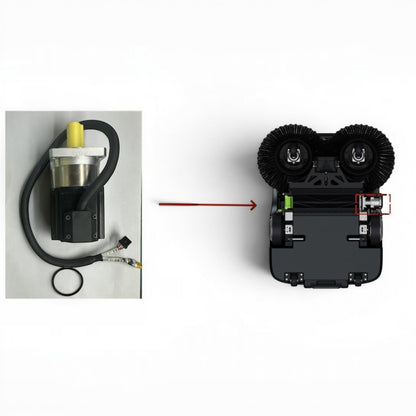 MT1 Walzenbürstenmotor, 24V, silberner Metallkörper mit schwarzem Kabel und gelber Kappe, für Saugroboter