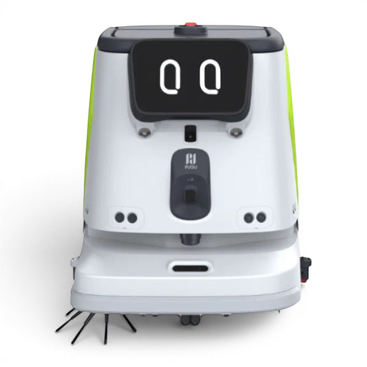 CC1 professioneller Reinigungsroboter in Gelb-Grün mit Touchscreen-Bedienfeld