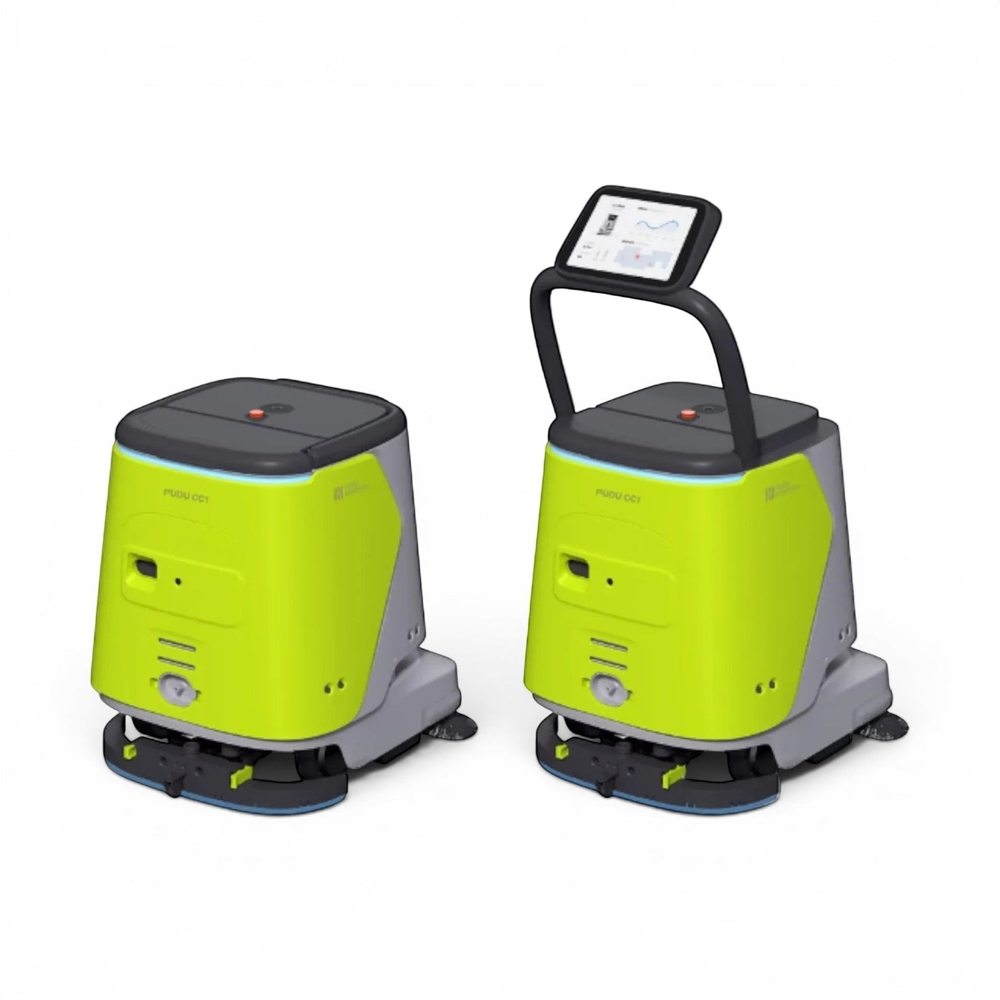 CC1 professioneller Reinigungsroboter in Gelb-Grün mit Touchscreen-Bedienfeld