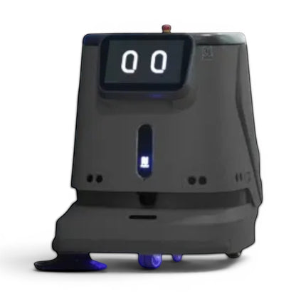 Pudu CC1 professioneller Reinigungsroboter in Schwarz mit 4-in-1 Funktion: Scheuern, Saugen, Kehren und Wischen.