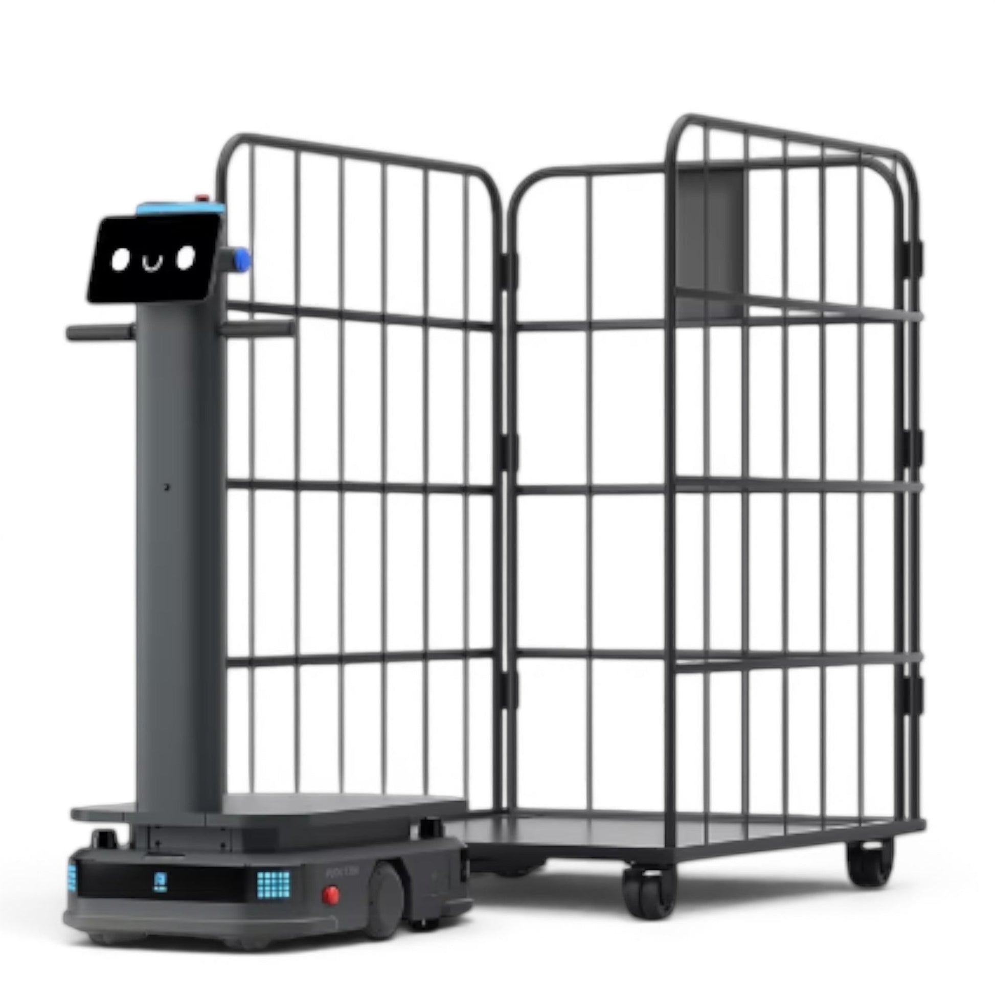 T300 Kupplungsmodul, ein grauer Roboter zieht einen Gitterwagen.